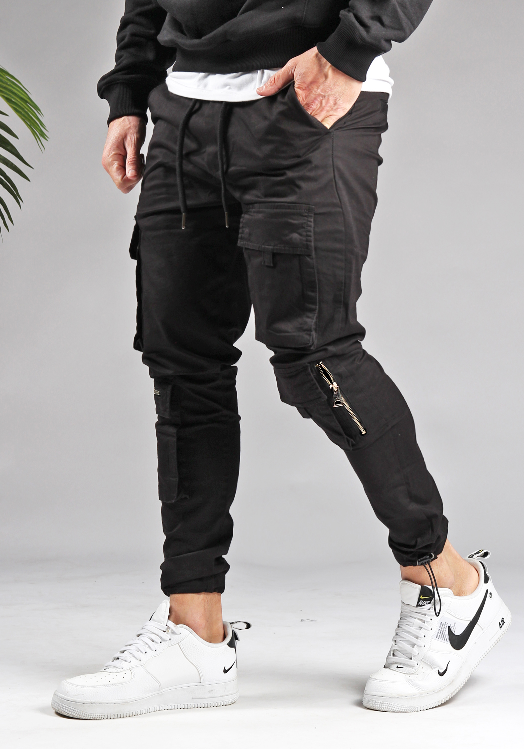 Cotton Cargo Pants Black Cotton Jeans